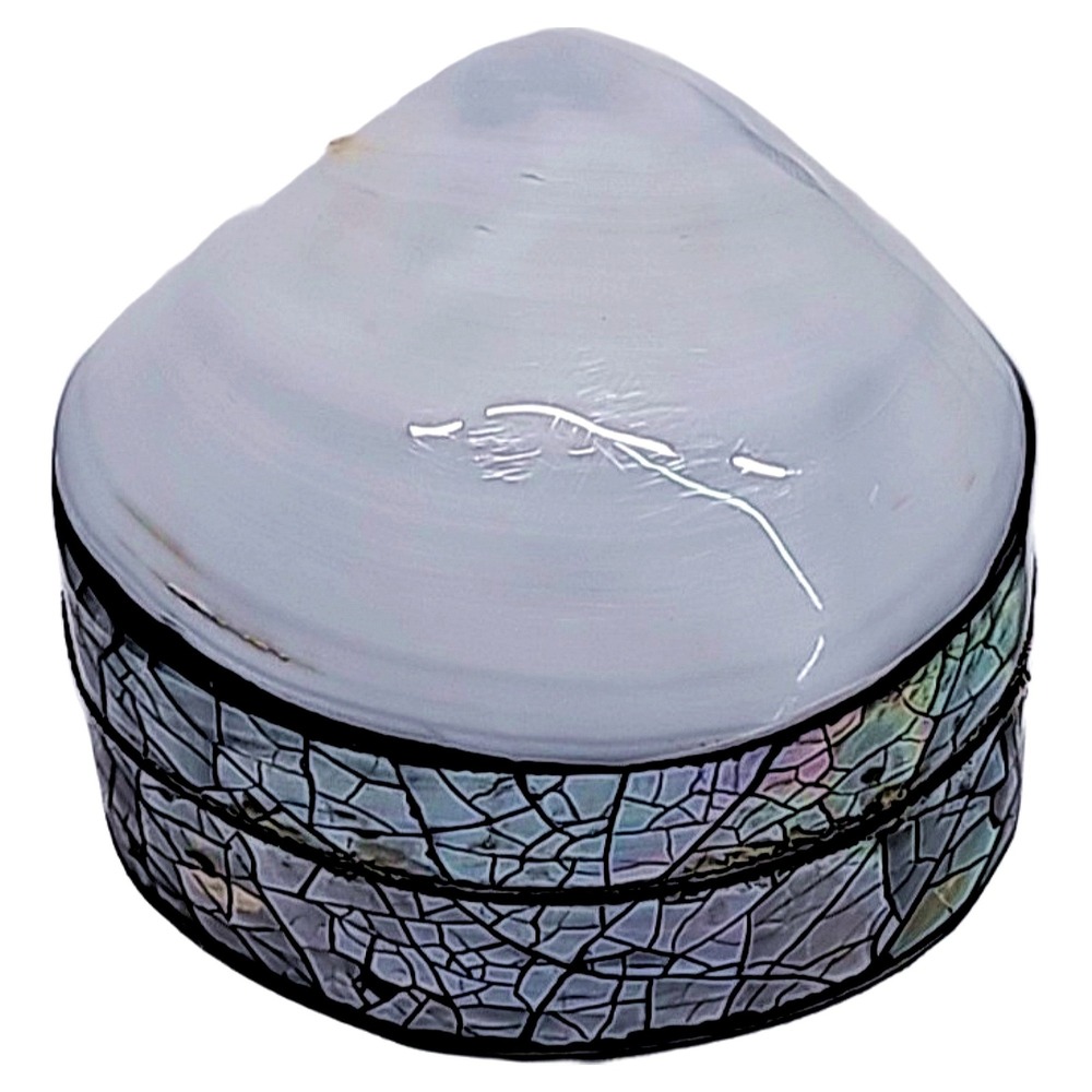 Mosaic Abalone Shell Trinket Box Iridescent MOP Coastal Jewelry Case Excellent - Picture 2 of 10